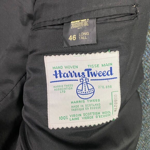 Harris Tweed Herringbone Blazer Sport Coat Men's 46 TALL Turquoise Blue Wool 46L - Picture 7 of 15